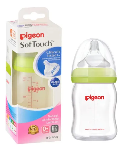 Mamadera Anti-cólicos Softouch Vidrio 160 Ml Color Verde Lima Pigeon.