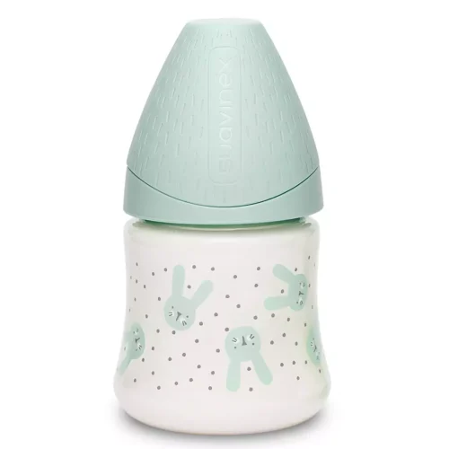 Mamadera Premium Hygge Verde de 150ml con Tetina Redonda de Silicona Flujo Lento +0 meses Suavinex.