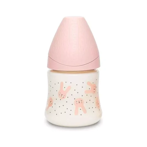 Mamadera Premium Hygge Rosa de 150ml con Tetina Redonda de Silicona Flujo Lento +0 meses Suavinex.
