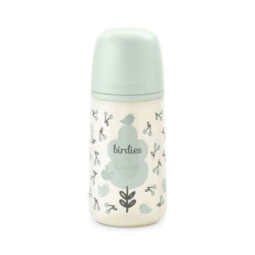 Mamadera Verde Birdies de 270ml con Tetina Fisiológica Sx Pro Flujo Medio +3 meses Suavinex.