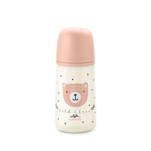Mamadera Rosa Wild de 270ml con Tetina Fisiológica Sx Pro Flujo Medio +3 meses Suavinex.