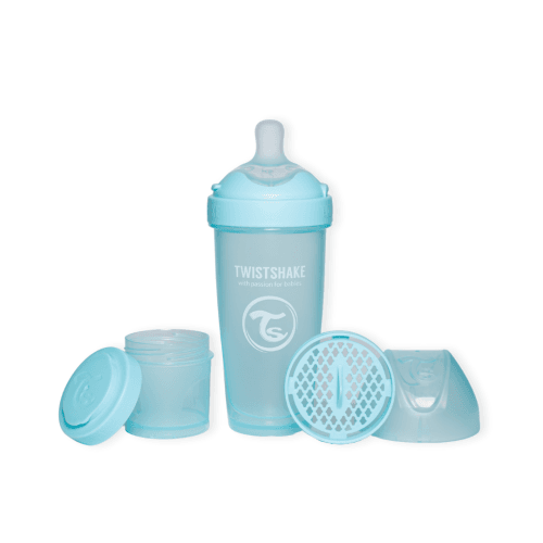 Mamadera Twistshake Double Pro 330ml Azul pastel.